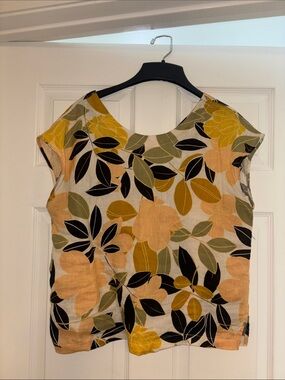 Rachel Zoe Floral Leaf Print Short Sleeve Top - Yellow, Peach Black, Olive